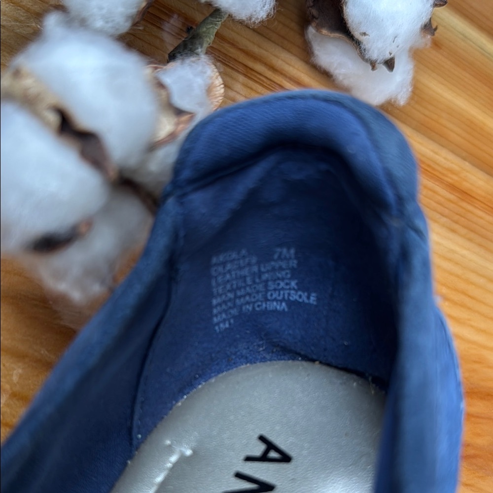 Anne Klein Blue Suede Flats with Silver Ring Detail - Picture 3 of 5